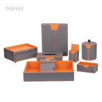 Luxury Ho Room Custom PU Leather Accessories Ice Bucket Service Guide Amenities Tray Holder Set