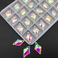 11x19mm Rhombus Crystal AB Glass Sew On Rhinestone Flatback 2 Holes Sewing Stone For DIY Clothes Bags Shoes Accessories