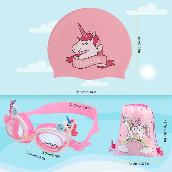 cartoon-kids-swimming-goggles-unicorn-shark-swimming-cap-storage-bag-anti-fog-waterproof-silicone-kids-glasses-for-boy-girl-gift