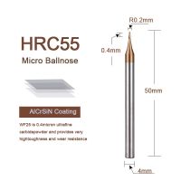 R0.1-R0.5 HRC55 Micro Ball Nose Carbide End Mill สองขลุ่ย TiCN เคลือบทังสเตนคาร์ไบด์มิลลิ่งบิตเครื่อง CNC Router