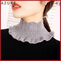 AZURE สีทึบทึบ ฤดูหนาวคอห่อ ถักนิตติ้ง ผ้าแจ็คการ์ดใบบัว ผ้าพันคอขนแกะ เกาหลีแบบเกาหลี อีลาสติก เสื้อสวมหัวปกปลอม สำหรับผู้หญิง