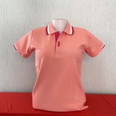 เสื้อยึดโปโลแขนสั้น polo shirt แบบหญิง สีโอรส คอคลีปบานเย็น เนื้อผ้านุ่ม สวมใส่สบาย มีบริการส่งเก็บเงินปลายทาง