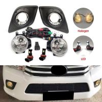 ∈✖ 2PCS Front LED Fog Lights Fog Lamp For Toyota Hilux Revo 2015 2016 2017 2018 Chrome Trim With Harness Wiring Cover Grille