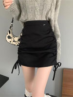 Oversize Mini Skirt Women High-waist Solid Drawstring Half-length Skirt Female Slim Folds Bag Hip 2022 Springsummer New Fashion