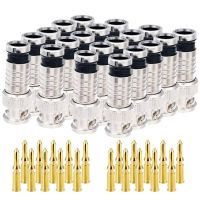 20 Pcs BNC Compression Connector 75 Ohm Coupler with Copper Pin for RG58-59 Crimper Video Coaxial Cable