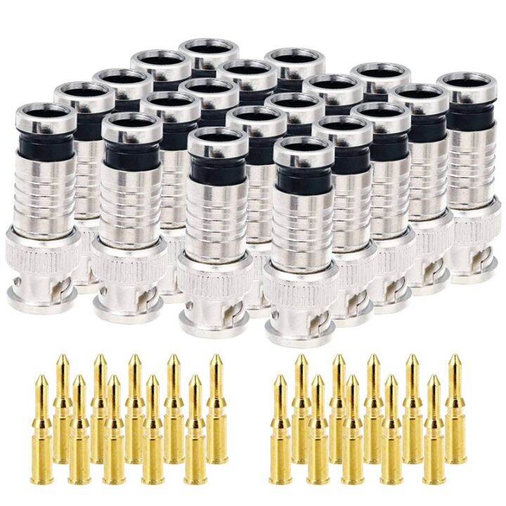 20 Pcs BNC Compression Connector 75 Ohm Coupler with Copper Pin for