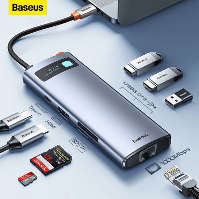 Baseus ฮับ USB 4K 60Hz ชนิด C ถึงพอร์ตอิเทอร์เน็ต PD 100W อะแดปเตอร์สำหรับ Macbook Pro USB 3.0ฮับอุปกรณ์เสริมแล็ปท็อปและแท็บเล็ต FONA