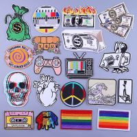 Embroidery Patches Money Stickers Iron On Patches TV Game Console Badge Gay Lgbt Clothes Accessories Sewing Patch Cartoon Stripe