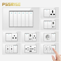 PSSRISE 118 zil Thai US Wall Light Switch Power Socket with 5V 2.1A USB Type-c Charger White Tempered Glass Panel Wall Outlet