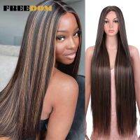 【jw】﹍ FREEDOM Synthetic Front Wigs 38 Inch Straight Wig Ombre Pink Ginger