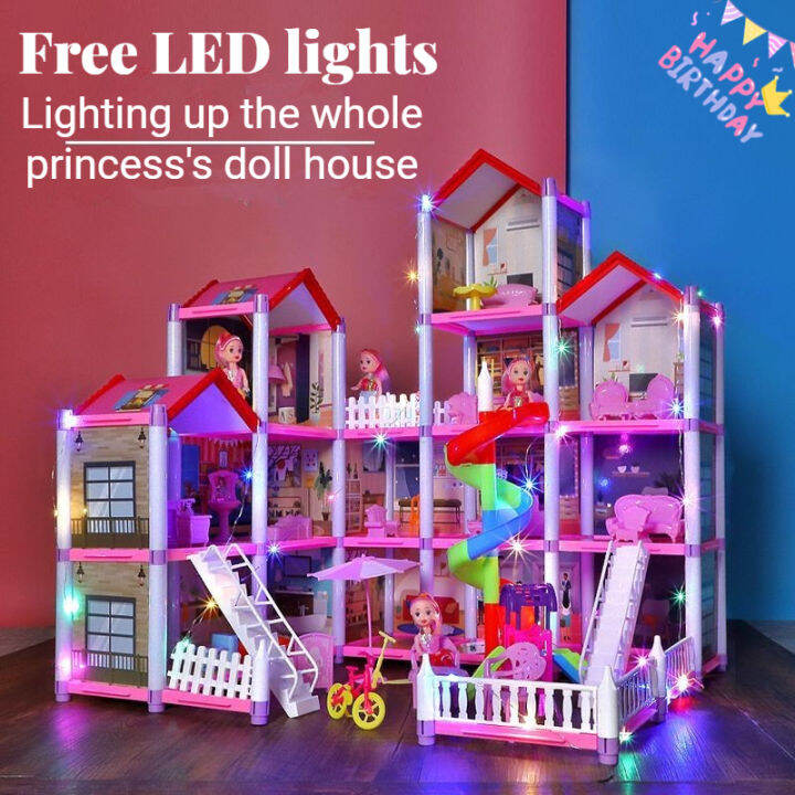 New Doll House Girls Princess Dollhouse Set 35 Floors Big Dream House Simulation Furniture Set