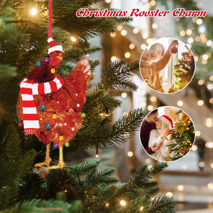 ไม้-chrismas-tree-จี้ประณีต-hen-christmas-cocks-art-ตกแต่ง-xmas-ไก่-rooster-จี้ปีใหม่-ornaments