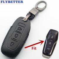 hgjmgkkk FLYBETTER Genuine Leather 3Button Smart Key Chain Case Cover For Ford F-150/Mondeo/Galaxy/S-Max/Explorer/Ranger L480