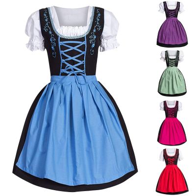№◈❦ Womens Oktoberfest Beer Girl German Dress Square Neck Apron Cosplay Costume Party Dresses for Women Festival Performance