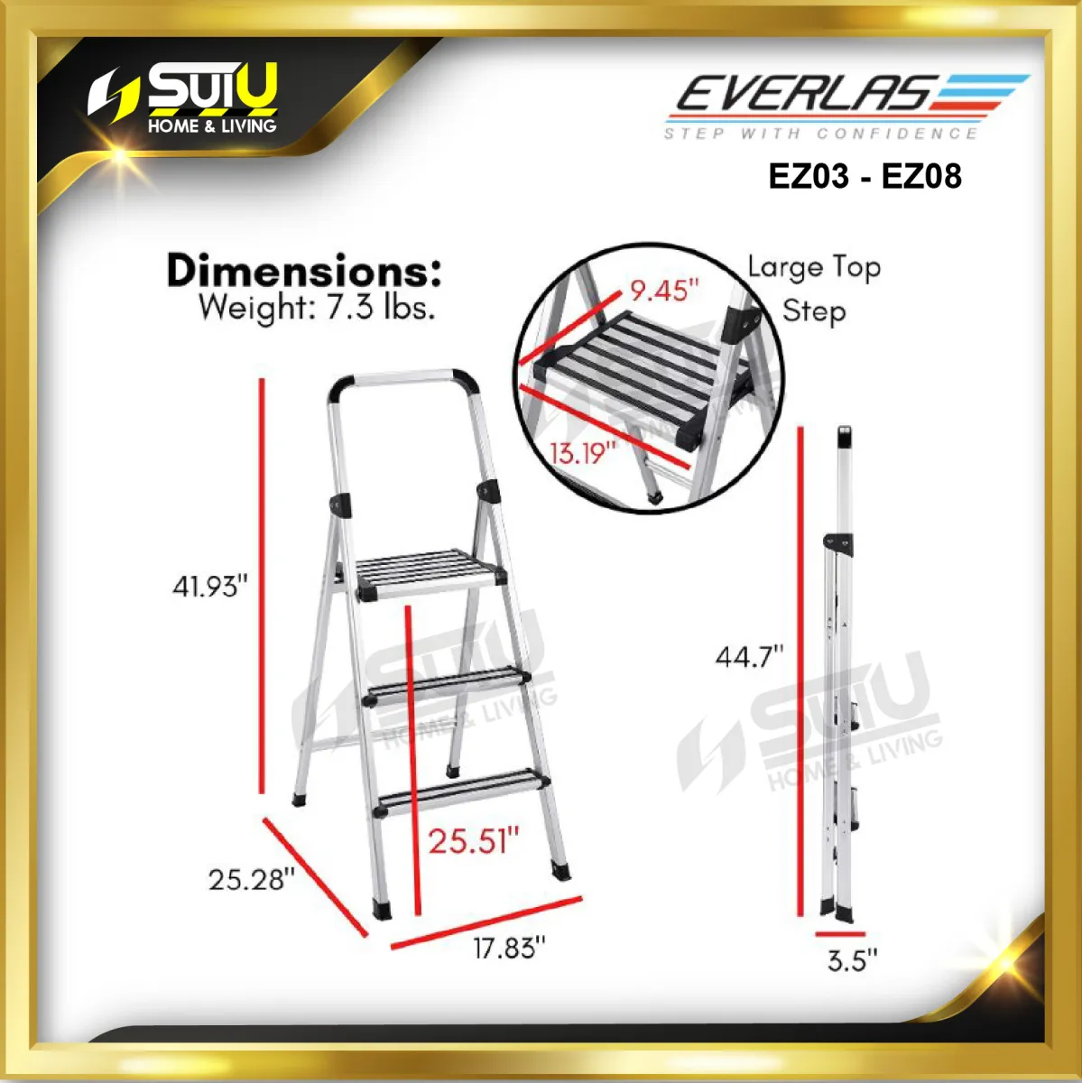 EVERLAS EZ03 Steps 1100MM EZ-Series Aluminum Platform Ladder Ladder ...