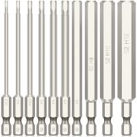 (LONG FA hardware)10ชิ้น Hex Head Allen ประแจเจาะ Bits ชุด100มม. หลายขนาด Allen ไขควง Bit Magnetic Tip Hex Key ไขควงซ็อกเก็ตบิต