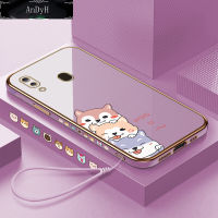 AnDyH Casing Case For Samsung Galaxy A30 A20 Case Fashion Cute Cartoon Dogs Luxury Chrome Plated Soft TPU Square Phone Case Full Cover Camera Protection Anti Gores Rubber Cases For Girls