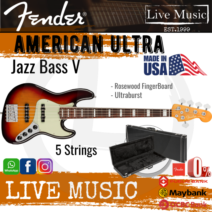 American　with　Rosewood　Fretboard　5-String　Guitar,　Bass　Jazz　Ultra　Fender　Lazada　Case　Ultraburst