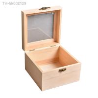 ☽ Wooden Square Hinged Storage Boxes Craft Gift Storage Container Dust Jewelry Box Wodden Leather Storage Organizer Earring Holder