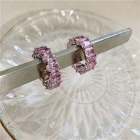 ELAIN แหวนทองแดงสำหรับผู้หญิงแหวนแฟชั่นสีชมพูลายพลอยคริสตัลน่ารัก