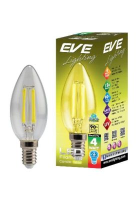 EVE lighting หลอดแอลอีดี ฟิลาเมนต์ ทรงเปลวเทียน 4 วัตต์ สีเหลือง E14 หลอดไฟแสงสีเหลือง ขั้ว E14 หลอดวินเทจทรงเปลวเทียน หลอดไฟขั้วE14