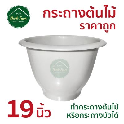 กระถาง19นิ้ว สีขาว (1 ใบ) กระถางราคาถูก กระถางพลาสติก กระถางต้นไม้ l บ้านแบงค์ฟาร์ม