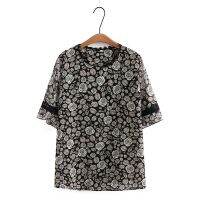 【มีไซส์ใหญ่】Plus Size 3XL-8XL Womens Shorts Sleeve Summer Shirts Vintage Floral Printed Female Tops Fashion A-line TopTH