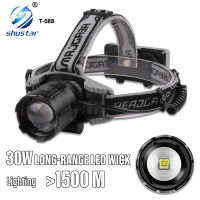 30วัตต์พลังงานสูง LED ไฟหน้าตกปลาไฟหน้าระยะยาว1500เมตร Z Oomable โคมไฟ8000Lumens การผจญภัยตั้งแคมป์ไฟ