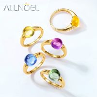 ALLNOEL 925 Sterling Silver Rings for Women Candy Style Colorful Crystal Blue Fuchsia Green Amethyst Gold Jewelry Pomellato Ring