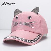 หมวกเบสบอลยูนิเซ็กซ์หูแมวหมุดหมวกคาวบอยดวงอาทิตย์ Snapback หมวกประดับด้วยเพชร Rhinestones สำหรับเด็กผู้ชายแบบลำลองสำหรับเด็กผู้หญิงหมวกกระดูก Gorro