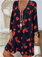 ZZOOI 2020 Spring Summer Office Plus Size Dress Women Floral Print V-neck Long Sleeve Mini Dress Elegant Woman Loose Casual Dresses