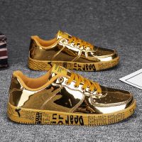 New Gold Sneakers Couple Shoes Luxury Casual Glitter Sneakers Men Hip-Hop Streetwear Skateboard Shoes Men Flat Designer Footwear