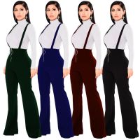 Echoine Women Trousers High Waist Large Round Buckle Pants Zipper Flared Leg Suspenders Sweatpants Female Retro Streetwear Lady