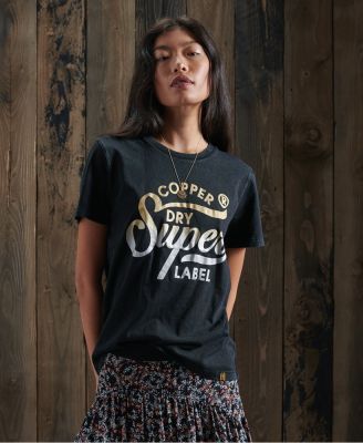 SUPERDRY COPPER LABEL T-SHIRT - เสื้อยืด สำหรับผู้หญิง สี True Black