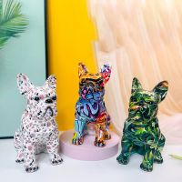 Creative Painted Bulldog Sculpture Dog Statue Nordic Home Living Room Decoration Kawaii Room Decor Desk Accessories Resin Crafts