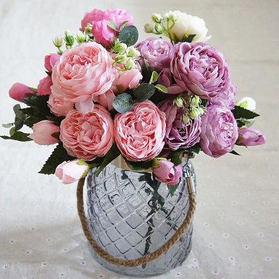 【cw】2018 Silk Rose Peony Artificial Flowers Beautiful Flores Bouquet for Wedding Party Home Decoration Mariage Fake Flowers A49B25TH