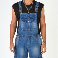 Mens Denim Straps Long Pants Multiple Pockets Mens S-3XL Huge Denim Bib Pants Fashion Pocket Jumpsuits Male Jeans for Men