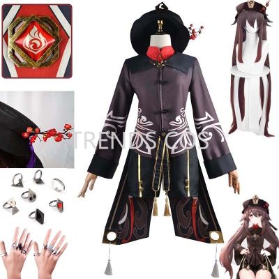 High Quality Game Genshin Impact Hu Tao Cosplay Costume Uniform Deluxe Suits Dress Hat Socks Wig Accessories Ring Hutao Outfits