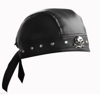 [hot]Leather Bandana Biker Doo Do Rag Headwrap Studded Skull Cap Capsmith Du Rag