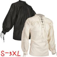 Men Long Sleeve Medieval Renaissance Shirt Gothic Man Warrior Fashion Tshirt