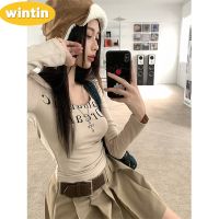 Wintin U-Collar Niche Bottoming Long Sleeve T-shirt Womens Early Autumn Pure Desire Style Design Sense Western Style Youthful-Looking Small Shirt Short Sweet and Spicy Top