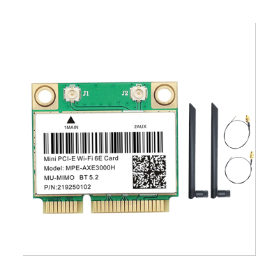 MPE-AXE3000H WiFi Card+Dual Antenna WiFi 6E 2400Mbps Mini PCI-E for BT 5.2 802.11AX 2.4G/5G/6Ghz Wlan Network Card