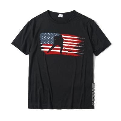 Hockey USA Flag American Flag Patriotic Ice Hockey Cotton Mens Tops &amp; Tees Design T Shirts 3D Printed Newest