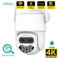 Hwen 4K เลนส์คู่กล้องวงจรปิดมีไวไฟ8X ไฮบริดซูม8MP HD Icsee PTZ IP ระบบเตือนภัย CCTV ลูกเบี้ยวกล้อง IP การบันทึกภาพของกล้องวงจรปิด