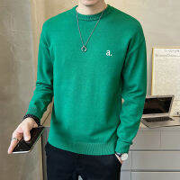 High-End หรูหราผู้ชายถักเสื้อกันหนาว Pullover ยี่ห้อรอบคอยุโรปยอดนิยม Pullover Casual Bottoming เสื้อ Tops