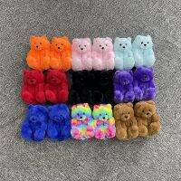 HOT★1-5Y เด็กหมีตุ๊กตารองเท้าในร่ม Slip บนรองเท้าแตะสัตว์เด็กแบน Fluffy สไลด์เด็กน่ารักหมีรองเท้าแตะบ้าน