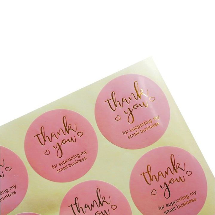 600pcs-thank-you-sticker-pink-round-wholesale-bronzing-package-sealing-label-diy-envelope-stationery-stickers-2inch-stickers-labels