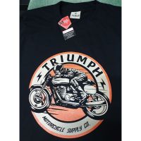 เสื้อยืดคอกลม สีดำ triumph cafe racer 0002 มอเตอร์ไซต์ สไตล์ วินเทจ ผ้า cotton 100%S-5XL