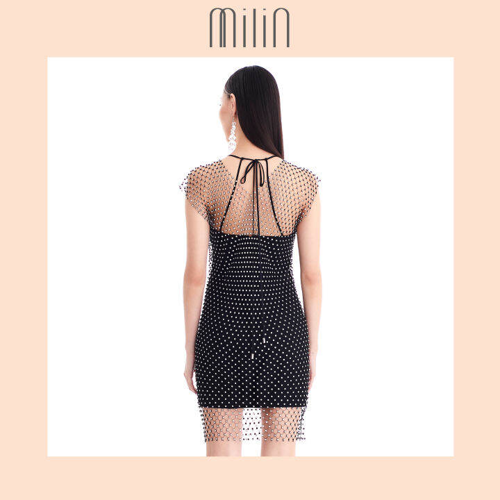 milin-crystal-netted-mesh-overlay-mini-dress-with-v-neckline-เดรสสั้นคล้องคอ-คอวี-แต่งทับด้วยเดรสตาข่าย-แต่งคริสตัล-avalon-dress-สีชมพู-สีขาว-สีดำ-pink-white-black