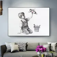 ผ้าใบพิมพ์ภาพลายทันสมัย Banksy โปสเตอร์ศิลปะติดผนังเครื่องบรรณาการที่เปลี่ยนเกมพยาบาลสำหรับห้องรับแขกห้องนอนสำนักงานโรงพยาบาล1ชิ้นกรอบไม้ด้านในหรือไร้กรอบ (หรือกรอบอะลูมินัมอัลลอยสีดำ)